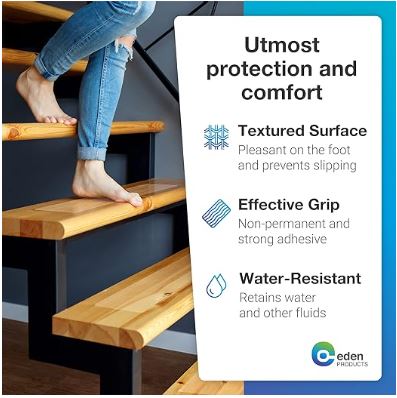 EdenProducts Transparent Stair Treads Non Slip for Wooden Steps Indoor [15 Count, 24”x4”] - Clear Outdoor & Indoor Non Slip Carpet Stair Treads Peel and Stick - Anti Slip Grip Tape Stair Runner