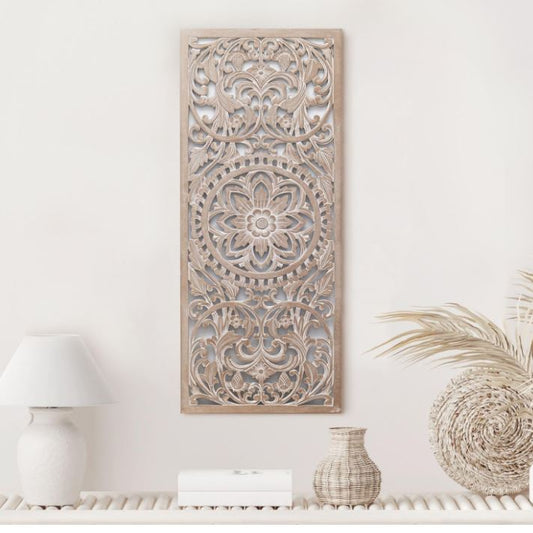 Boho Wall Art - Spiritual Mandala Decor | Wood Wall Hanging Decor | Large Carved Wood Panels For Wall | Wooden Wall Accents | Vertical Farmhouse Wall Art (Amara)