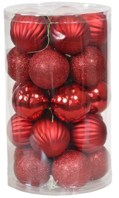 Red Christmas Tree Ornaments - 24ct