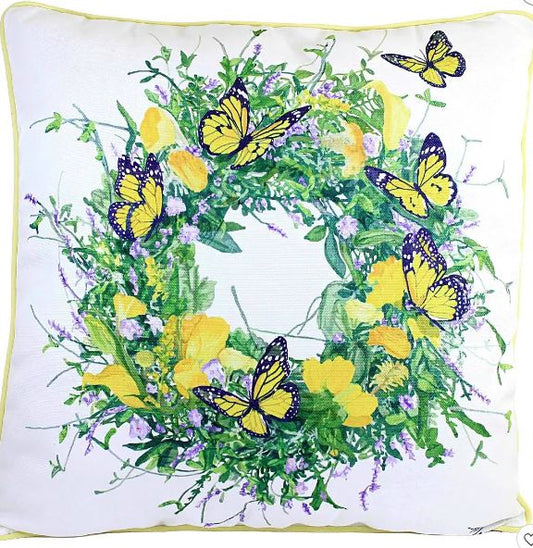 Almohada con estampado de corona de mariposas de 18.0 x 18.0 in.