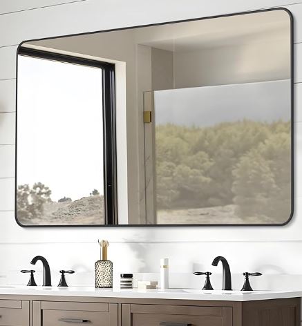 DESBING 30" x 48"Bathroom Mirror, Matte Black Wall Mirror with Metal Frame, Decorative Rectangular Vanity Mirror for Bedroom Bathroom Living Room Entryway (Horizontal/Vertical)