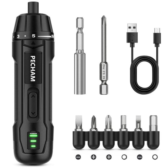 PECHAM Electric Screwdriver,350 RPM, 5 Torque,2000mAh 5N.m, 3.6V Cordless Screwdriver Set,TYPE-C Charging Cable,Manual & Electric,8 Pcs Bits for Electrical Repairs,Automatic Portable Power Screwdriver