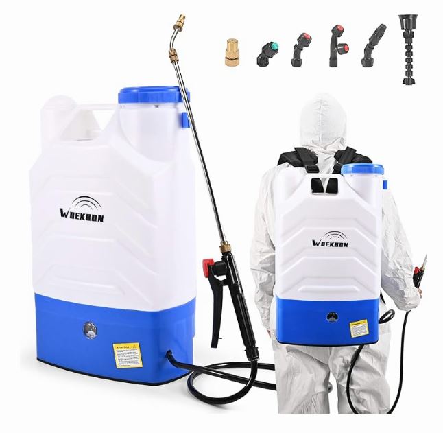 4 Gallon Battery Powered Backpack Sprayer Electric Garden Pump Sprayer with Lithium Battery for Long Time Spray Brass Telescope Wand and Multiple Nozzles for Spraying Cleaning。