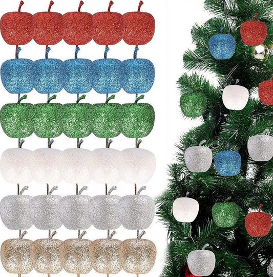 Decoraciones navideñas de acebo de frutas artificiales, 30 piezas de tallo de manzana con brillo navideño, adornos navideños para coronas, decoraciones artesanales, decoración del hogar de vacaciones (colorido)