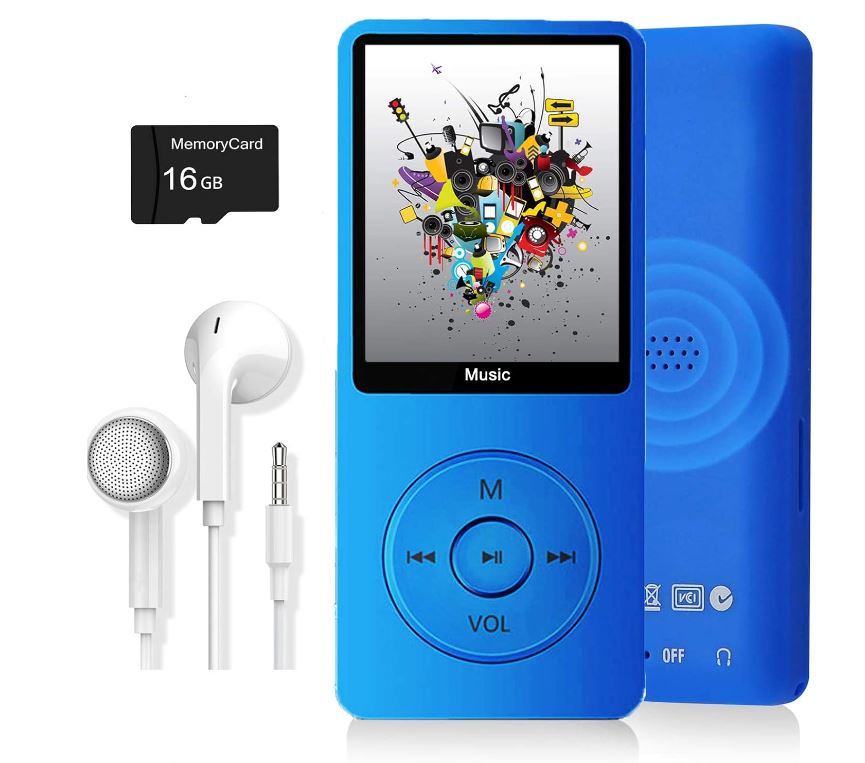 MP3 Player, Music Player with 16GB Micro SD Card, Build-in Speaker/Photo/Video Play/FM Radio/Voice Recorder/E-Book Reader, Supports up to 128GB