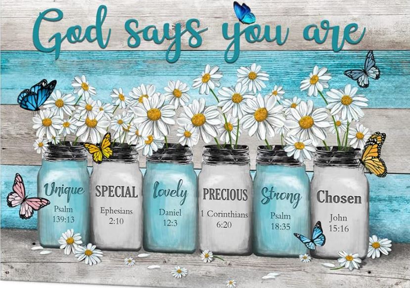 MTKCO God Says You Are Wall Art Daisy Poster Butterfly Pictures Wall Decor Country Farmhouse Flower Canvas Painting Living Room Bedroom Nature Decoration 12X18 Inch Frame