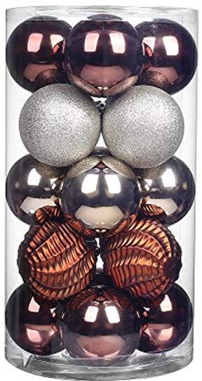 XmasExp 20ct Christmas Balls Ornaments - Shatterproof Large Hanging Ball Decorative Xmas Balls for Holiday Wedding Party Xmas Tree Decoration(3.15"/80mm, Brown and Champagne)