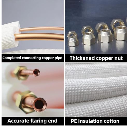 33 Ft Mini Split Line Set,Air Conditioning Copper Tubing Pipe Extension,1/4" & 3/8" 3/8" PE Thickened for AC and Heating Equipment Insulated with Nuts. (1/4+3/8)