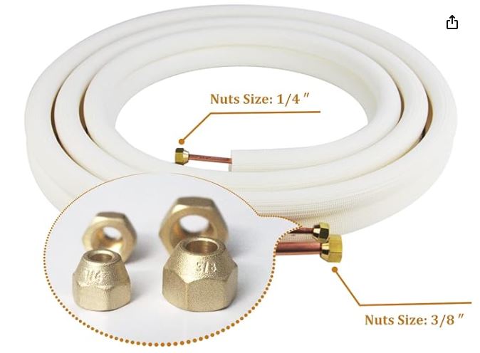 33 Ft Mini Split Line Set,Air Conditioning Copper Tubing Pipe Extension,1/4" & 3/8" 3/8" PE Thickened for AC and Heating Equipment Insulated with Nuts. (1/4+3/8)