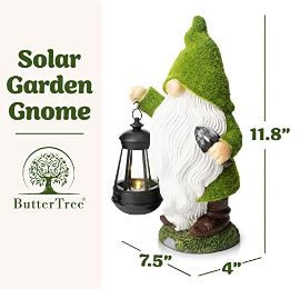 Garden Gnome Gifts, Large Solar Statues Garden Decor for Outdoor, Gnome Outdoor Garden Statue, Garden Gnomes Outdoor, Yard Decor, Grandma Gifts from Granddaughter, Gifts for Mom, (Green)