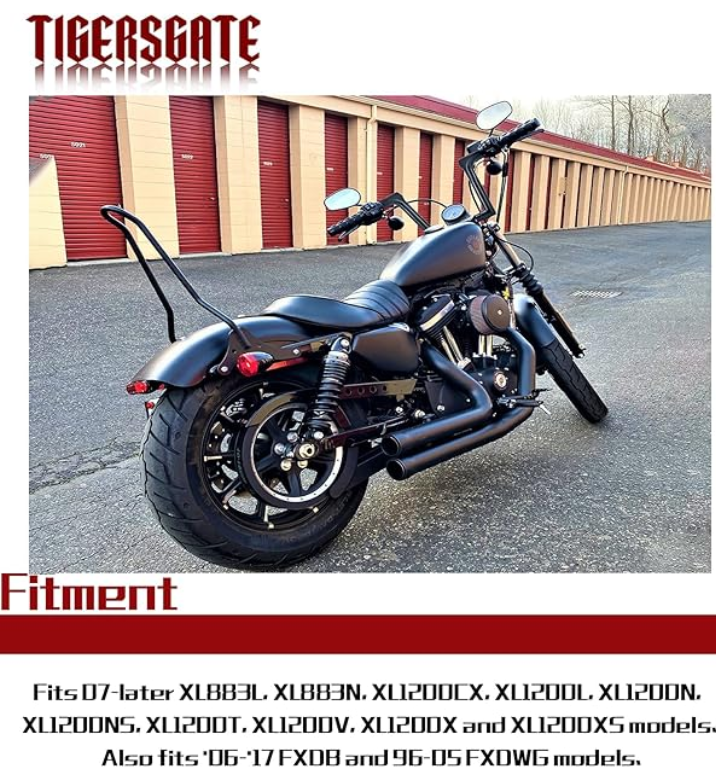 TIGERSGATE Gloss Black 8" Rise fused Handlebar Muscle Elbow ape hangers for Harley 07-later Sportster Models & 06-17 FXDB and 96-05 FXDWG models