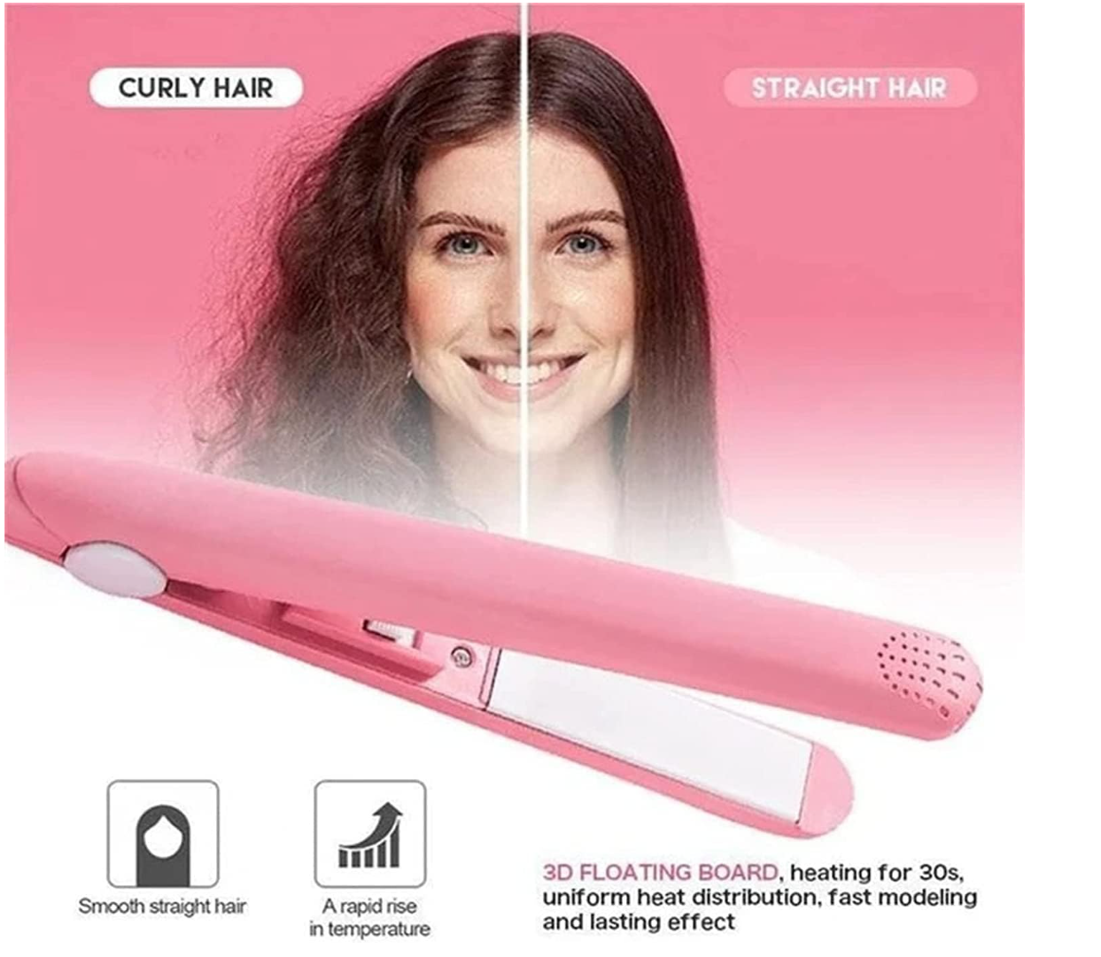Multiple Colors Hair Straightener, 2 in 1Portable Hair Straightener and Curler Instants Heating Quick Hair Styling 4Colors Mini Hair Straightener Ceramic Tourmaline Plate Beauty Flat Iron Heating Curler