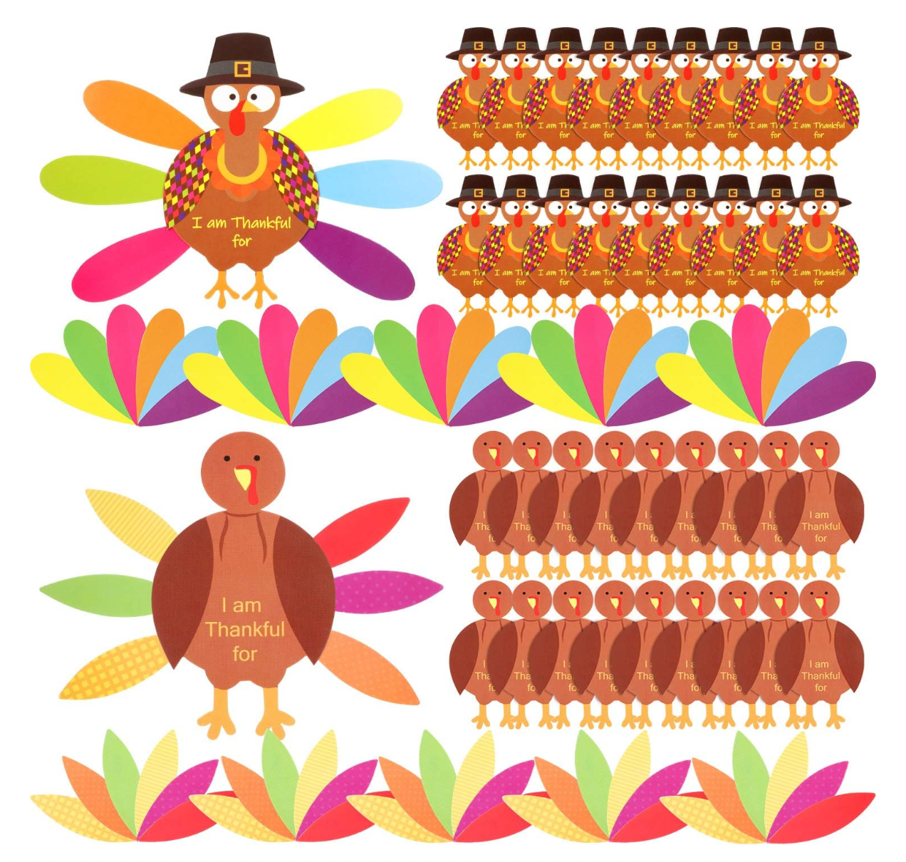 Thanksgiving Turkey Craft Kit 36 Pieces Thanksgiving Turkey Craft Paper and 240 Pieces Glue Point Dots for Thanksgiving Party Decoration DIY Craft Activities