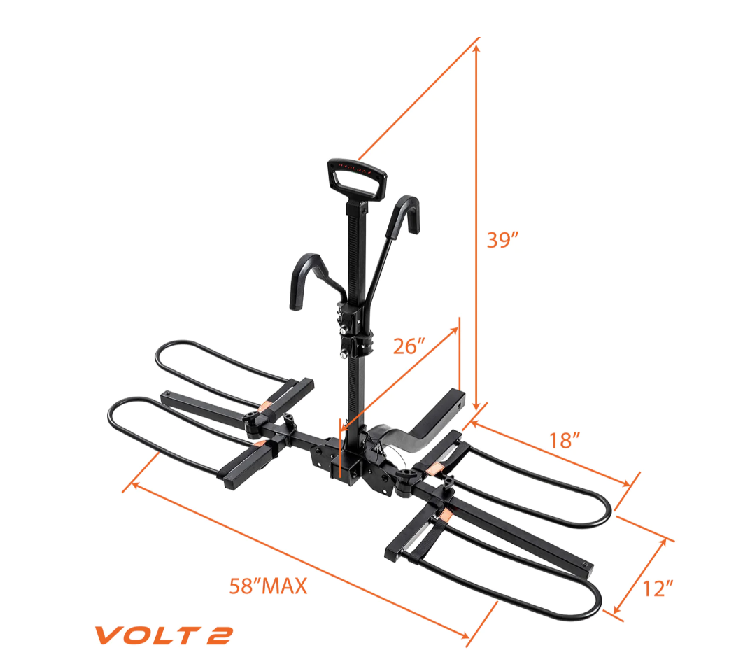 HYPERAX Volt Series -E Bike Hitch Mounted Platform Style 2 Bikes Carrier for Car, SUV, Trucks, Sedan, Tilting e-Bike Rack for Hitch Fits Up to 2 X 70 lbs Bike with Up to 5" - NO RV USE! (Volt 2)