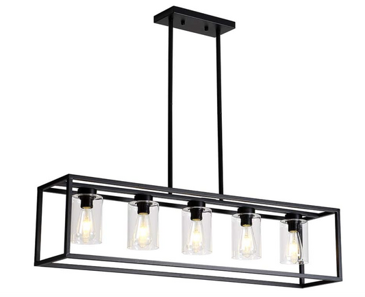 XILICON Lámpara colgante para comedor, color negro, 5 luces, iluminación colgante moderna, lámparas contemporáneas con pantalla de cristal para sala de estar, comedor, dormitorio, cocina, isla 