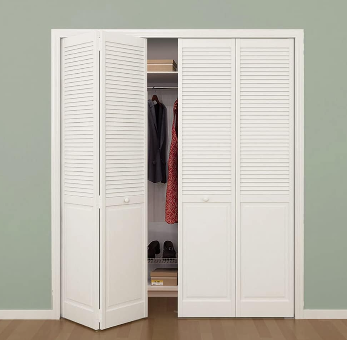 Closet Door, Bi-Fold, Traditional Louver-Panel Solid Core Unfinished 80 in. x 30 in. White