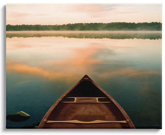 Canoa en el lago Cálido amanecer Reflejo de agua de Danita Delimont Impresión artística sin marco de 40 x 30 pulgadas.