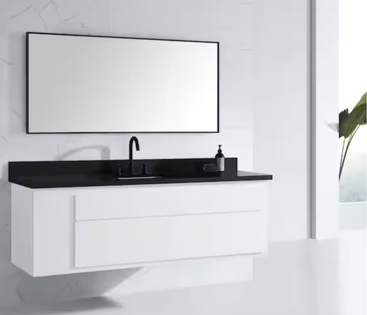 Sonoma 59 in. W x 27.5 in. H Rectangular Stainless Steel Framed Wall Bathroom Vanity Mirror in Matte Black
