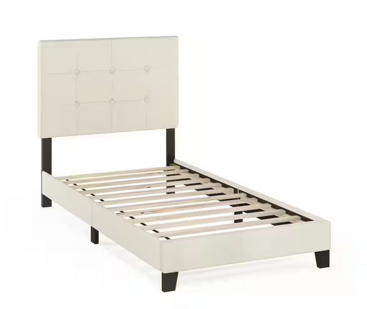 Furinno Laval Linen Twin Button Tufted Bed Frame