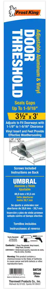 Umbral de altura ajustable plateado de 3-1/2 pulgadas de ancho x 36 pulgadas