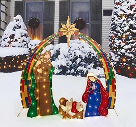 Lighted LED Nativity Holy Family Scene for Outdoor, Yard, Christmas - Lights Up 4 Piece Decoration Set