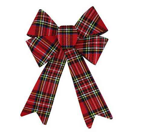 Forum Novelties Christmas Large Size Multi-Color Plaid 4 Loop Bow Fancy Holiday Decor 13" X 8.5"