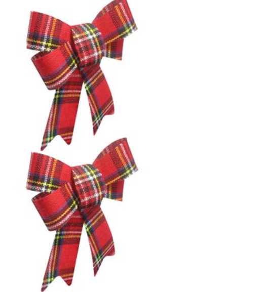 2 Pack Medium Size Christmas Holiday Multi-color Plaid Bows Gift Wreath Decor