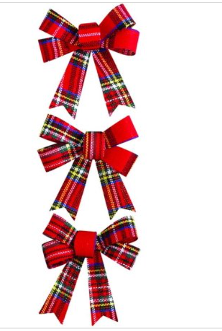 Forum Novelties 3 Pack Small Size Christmas Holiday Multi-color Plaid Bows Gift Wreath Decor