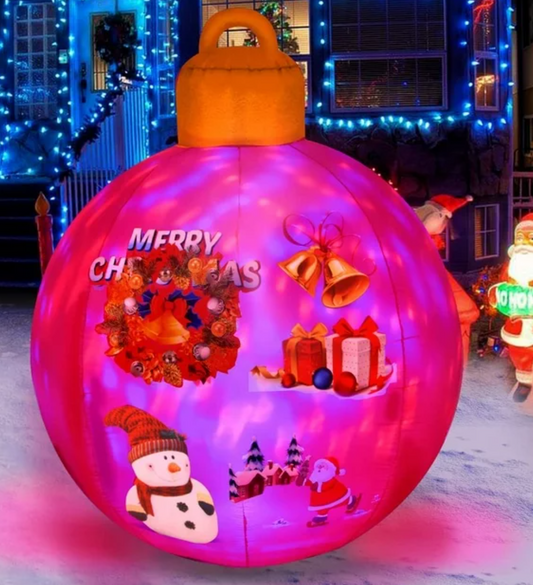 4FT Inflatable Christmas Inflatable Balls Yard Decorations Blow Ups Christmas Ornament Red Ball  with 3 Changing Color LED with Snowman Pattern Decorated for Christmas Party Yard Garden