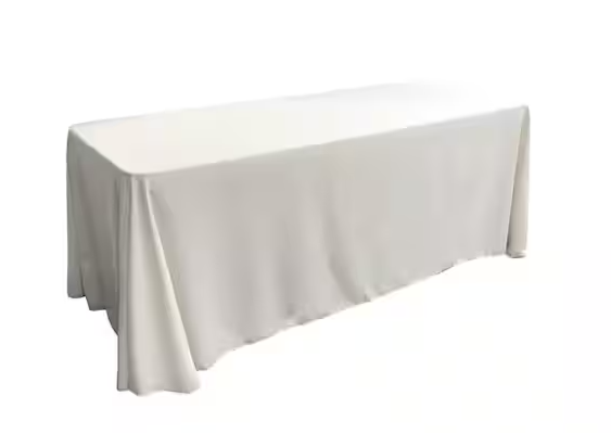 90 in. x 132 in. White Polyester Poplin Rectangular Tablecloth