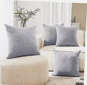 Pillow Covers 18x18 Set of 4, Faux Linen Look Throw Pillow Cover with