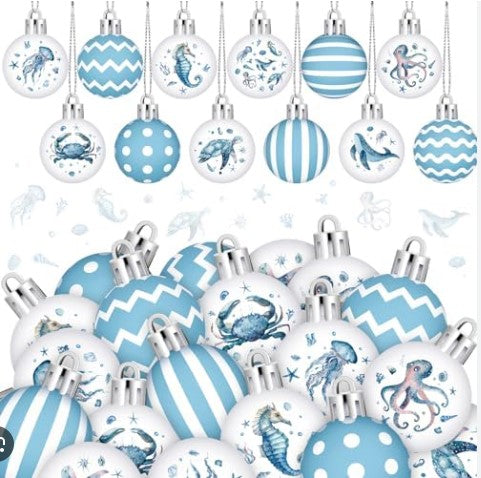 36 Pcs 1.57 Inch Ocean Animals Summer Tree Ornaments Summer Ball Ornaments Hanging Ornaments Plastic Summer Tree Decorations for Party Supplies Door Wreath Garland Gift Decor