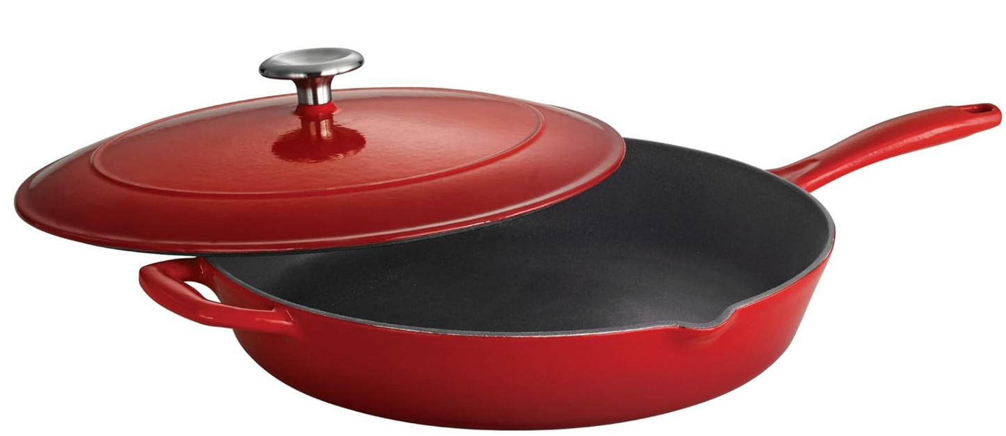 Covered Skillet Enameled Cast Iron 12-Inch, Gradated Red