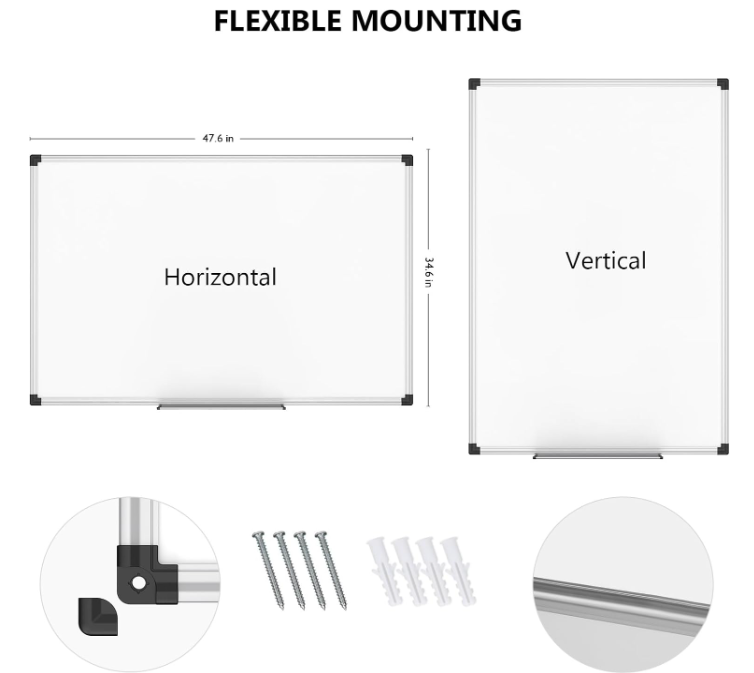 XBoard Large Magnetic Dry Erase Whiteboard 48 x 36 Inch, 4' x 3' Big Premium White Board for Wall with Marker Tray | Silver Aluminum Frame Presentation Board for Home Office Classroom