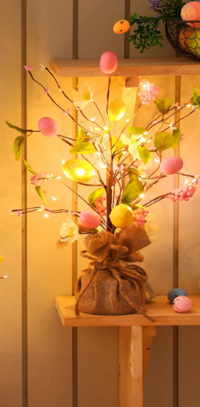 18" Lighted Easter Egg Tree Tabletop Decor with LED Light