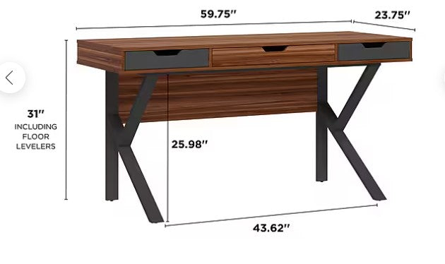 Whalen Stirling 60"W Table, Natural Walnut/Charcoal Gray