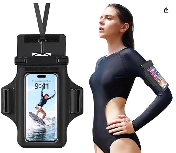 Funda flotante impermeable para teléfono con brazalete para iPhone 15 Pro Max 14 13 12 Plus X XS Samsung, funda impermeable para teléfono para kayak, snorkel, playa, piscina, soporte para teléfono deportivo a prueba de agua con brazaletes