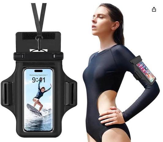 Floating Waterproof Phone Pouch Armband Case for iPhone 15 Pro Max 14 13 12 Plus X XS Samsung, Waterproof Phone Bag for Kayaking Snorkeling Beach Pool, Sports Water Proof Phone Holder with Arm Bands