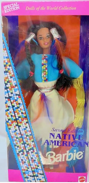 Special Edition Barbie 1993 Dolls of the World 12 Inch Doll Collection - Second Edition Native American Barbie Doll with Native American Dress, Boots, Ring, Earrings, Brush and Doll Stand