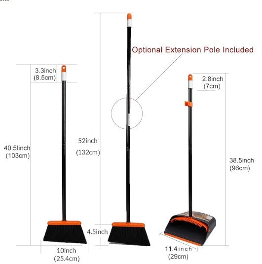 TreeLen Broom and Dustpan Set with 52" Long Handle for Home Kitchen Room Office Lobby Floor Use Upright Stand Up Stand Up Broom with Dustpan Combo