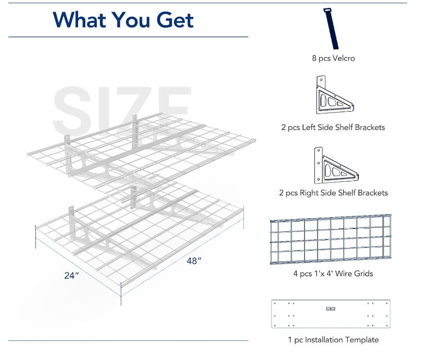 FLEXIMOUNTS,2 shelves 2-Pack 2x4ft 24-inch-by-48-inch Wall Shelf Garage Storage Rack Wall Mounted Floating Shelves, White