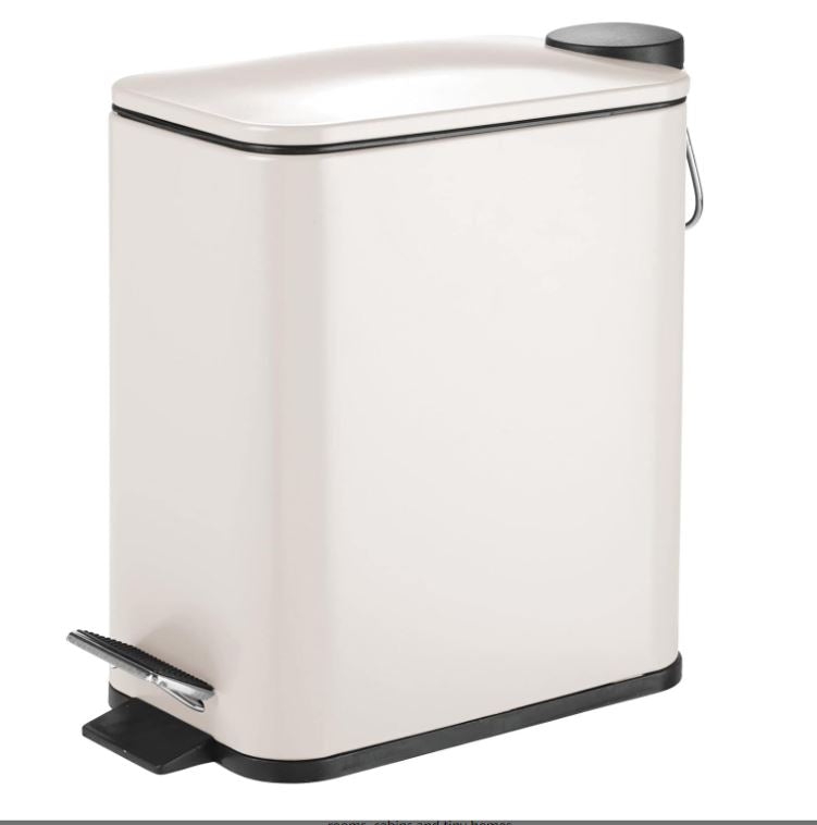 mDesign Slim Metal Rectangle 1.3 Gallon/5 Liter Trash Can with Step Pedal, Easy-Close Lid, Removable Liner - Narrow Wastebasket Garbage Container Bin for Bathroom, Bedroom, Kitchen