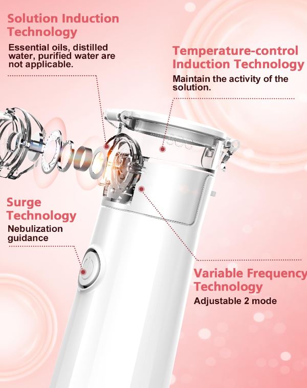 Handheld Nebulizer for Adults and Kids, Portable Mesh Nebulizer with Autoclean Mode for Breathing Support, Ideal for Travel and Home Use