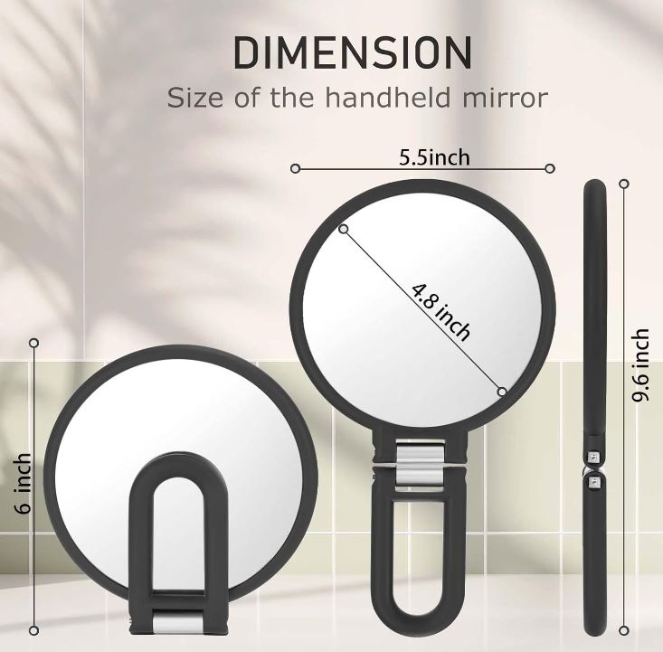 Magnifying Handheld Mirror Double Sided, 1X 15X Magnification Hand Mirror, Travel Folding Held Adjustable Rotation Pedestal Makeup Desk Vanity