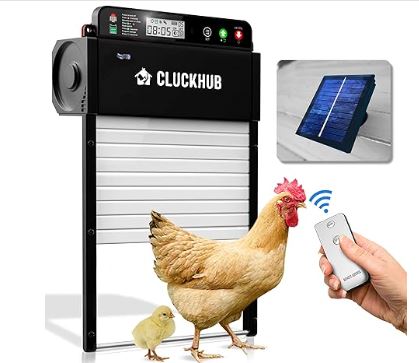 Automatic Chicken Coop Door - Solar Powered,Electric Opener, Light Sensor w/Timer, Anti-Trap, Multi-Modes| Aluminum, Weather-Resistant | Own Control Panel w/Remote Control, Black