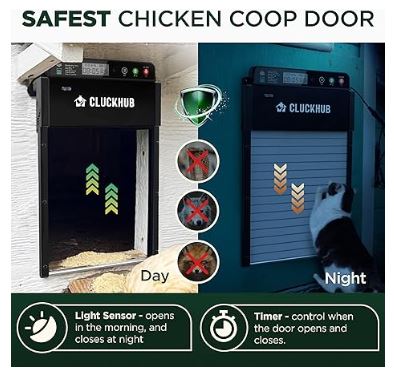 Automatic Chicken Coop Door - Solar Powered,Electric Opener, Light Sensor w/Timer, Anti-Trap, Multi-Modes| Aluminum, Weather-Resistant | Own Control Panel w/Remote Control, Black