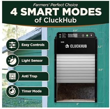 Automatic Chicken Coop Door - Solar Powered,Electric Opener, Light Sensor w/Timer, Anti-Trap, Multi-Modes| Aluminum, Weather-Resistant | Own Control Panel w/Remote Control, Black