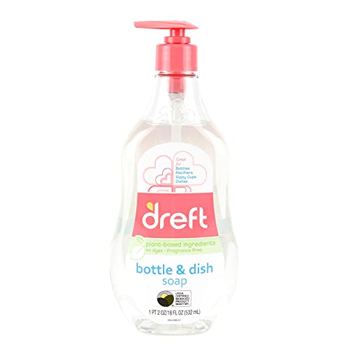 Dreft Plant-Based Liquid Dish Soap and Dishwashing Detergent for Baby Bottle Fragrance Free Baby Essentials 18 Fl Oz