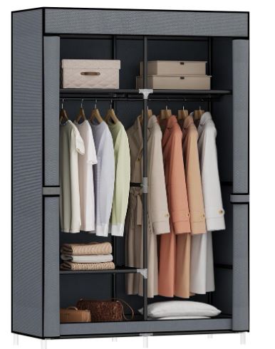 Armario de 35,8 pulgadas, organizador de almacenamiento de ropa para colgar ropa con funda, 2 barras para colgar, 5 estantes de almacenamiento, armario portátil para dormitorio, 35,8 x 17,7 x 66 pulgadas, gris puro