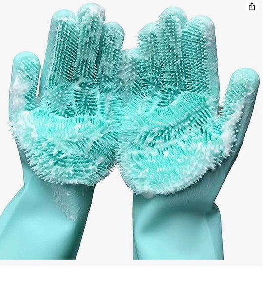 Silicone Dishwashing Gloves, Rubber Scrubbing Gloves, Sponge Cleaning Brush for Dishes Housework, Kitchen, Cars